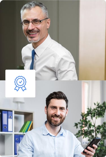 Two pictures of professional men smiling